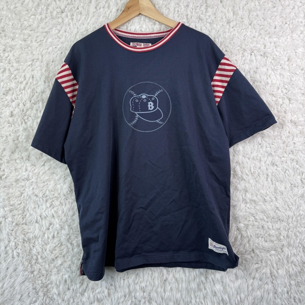Moonlight Graham Shirt Mens 2XL Blue Graphic‎ Baseball Logo Crew Neck Striped